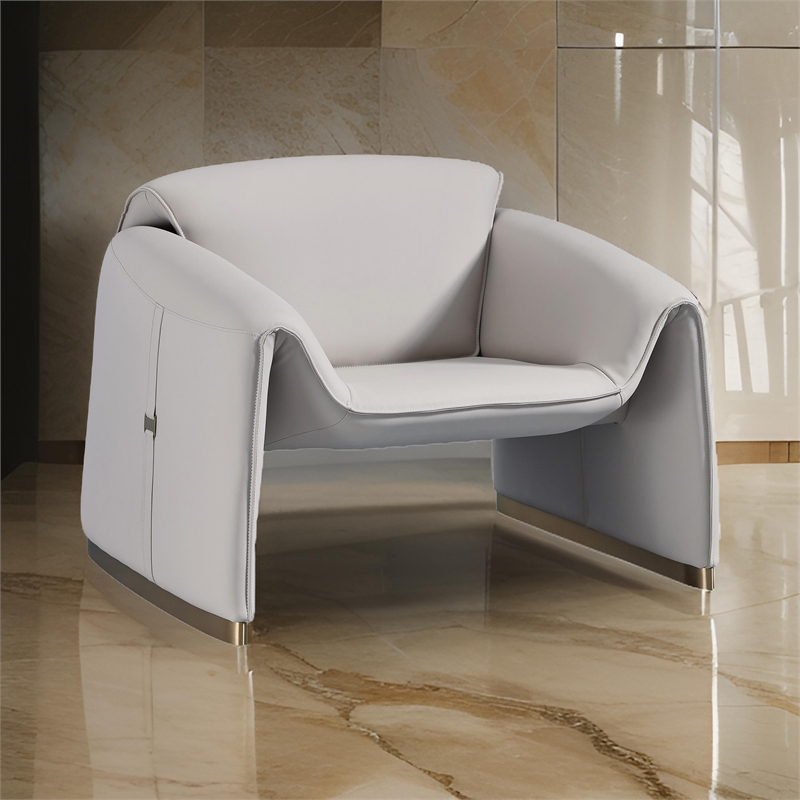 Hei 38 Inch Accent Chair- Gray Real Leather Upholstery- Gold Metal Finish