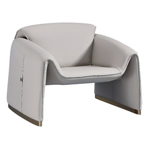 Hei 38 Inch Accent Chair- Gray Real Leather Upholstery- Gold Metal Finish
