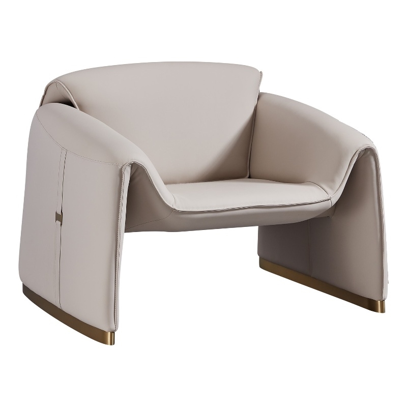 Hei 38 Inch Accent Chair- Pink Gray Real Leather Upholstery- Gold Metal