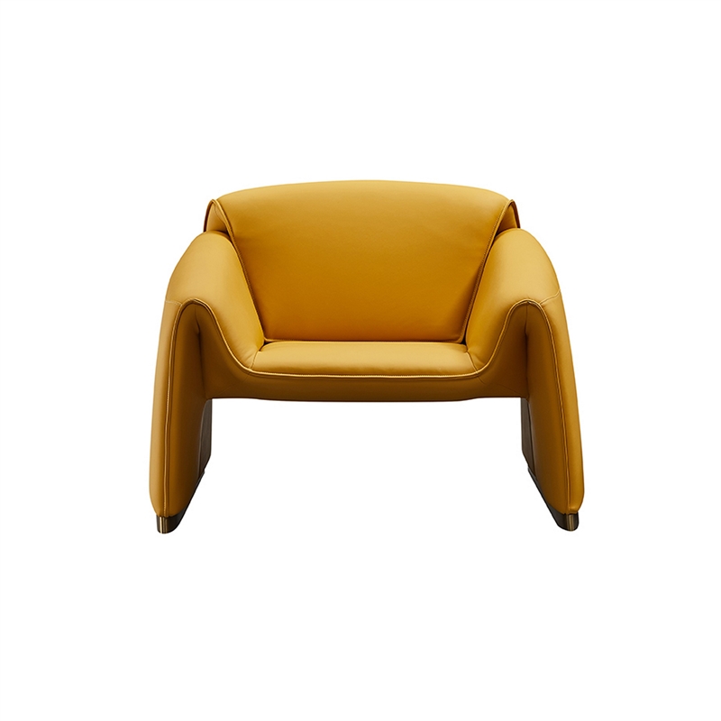 Hei 38 Inch Accent Chair- Yellow Real Leather Upholstery- Gold Metal Finish