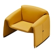 Hei 38 Inch Accent Chair- Yellow Real Leather Upholstery- Gold Metal Finish