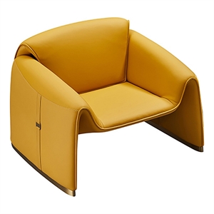 Hei 38 Inch Accent Chair- Yellow Real Leather Upholstery- Gold Metal Finish