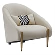 Kie 33 Inch Accent Chair- Pillow- Curved- Gray Real Leather- Gold Metal