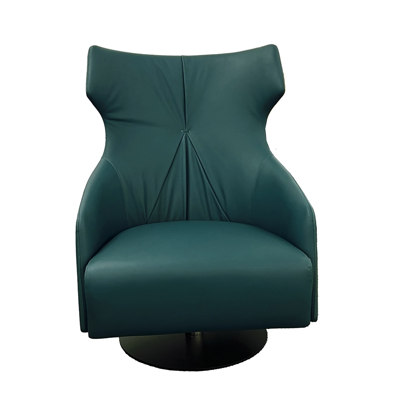 Leni 35 Inch Swivel Accent Chair- Tall Back- Green Real Leather Upholstery