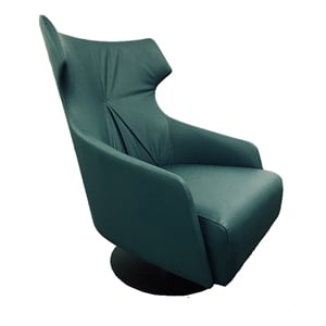 Leni 35 Inch Swivel Accent Chair- Tall Back- Green Real Leather Upholstery