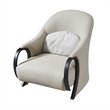 Semi 38 Inch Accent Chair- Curved Tall Back- Gray Real Leather- Solid Wood