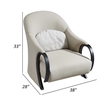 Semi 38 Inch Accent Chair- Curved Tall Back- Gray Real Leather- Solid Wood