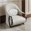 Semi 38 Inch Accent Chair- Curved Tall Back- Gray Real Leather- Solid Wood