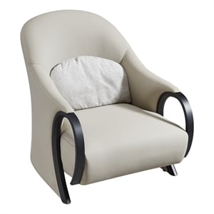 Semi 38 Inch Accent Chair- Curved Tall Back- Gray Real Leather- Solid Wood