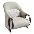 Semi 38 Inch Accent Chair- Curved Tall Back- Gray Real Leather- Solid Wood