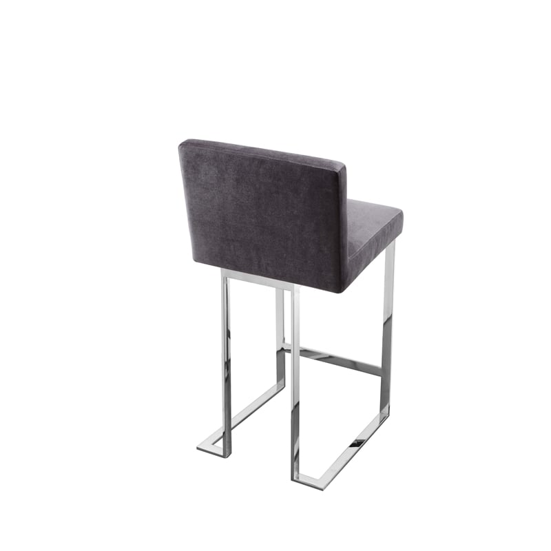 Boly 26 Inch Counter Height Chair- Gray Velvet- Foam Cushions- Chrome Steel