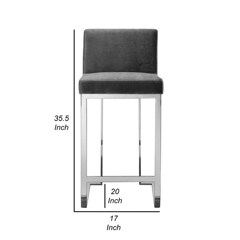 Boly 26 Inch Counter Height Chair- Gray Velvet- Foam Cushions- Chrome Steel