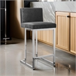 Boly 26 Inch Counter Height Chair- Gray Velvet- Foam Cushions- Chrome Steel