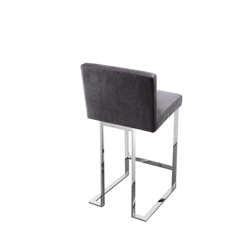 Boly 26 Inch Counter Height Chair- Gray Velvet- Foam Cushions- Chrome Steel