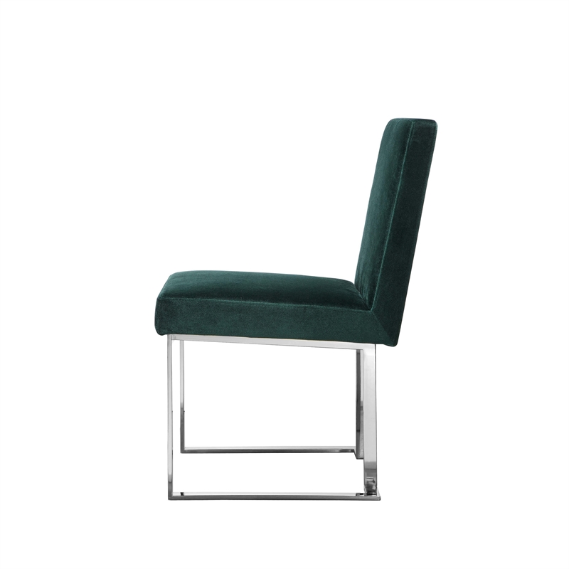 Boly 19 Inch Dining Chair- Set of 2- Green Velvet- Foam- Chrome Steel Base