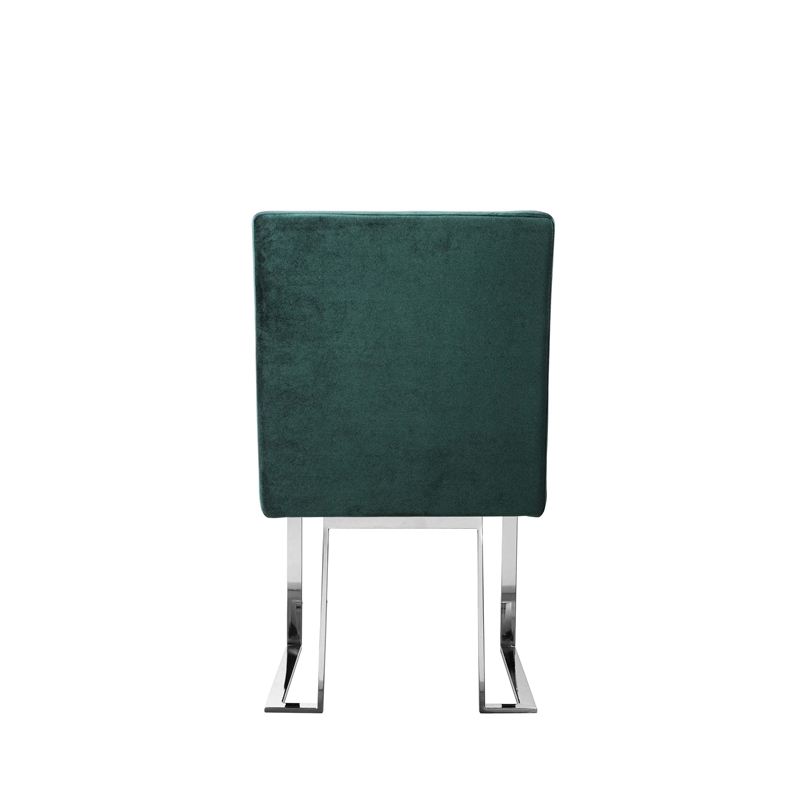Boly 19 Inch Dining Chair- Set of 2- Green Velvet- Foam- Chrome Steel Base