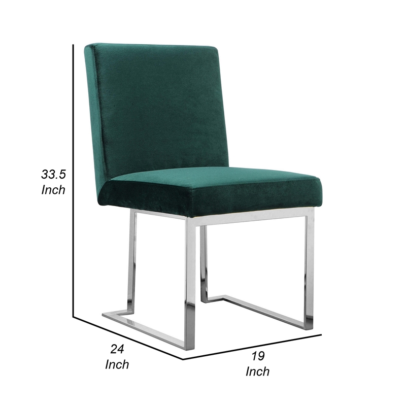 Boly 19 Inch Dining Chair- Set of 2- Green Velvet- Foam- Chrome Steel Base
