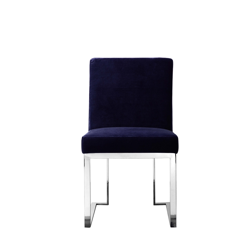 Boly 19 Inch Dining Chair- Set of 2- Navy Blue Velvet- Foam- Chrome Steel