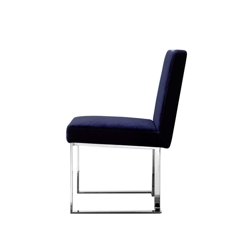 Boly 19 Inch Dining Chair- Set of 2- Navy Blue Velvet- Foam- Chrome Steel