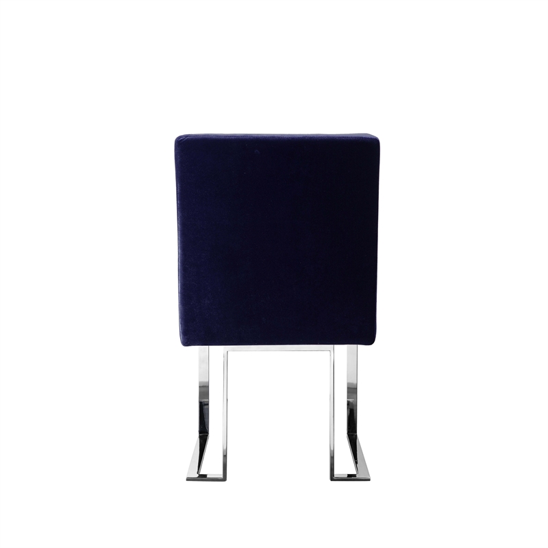 Boly 19 Inch Dining Chair- Set of 2- Navy Blue Velvet- Foam- Chrome Steel
