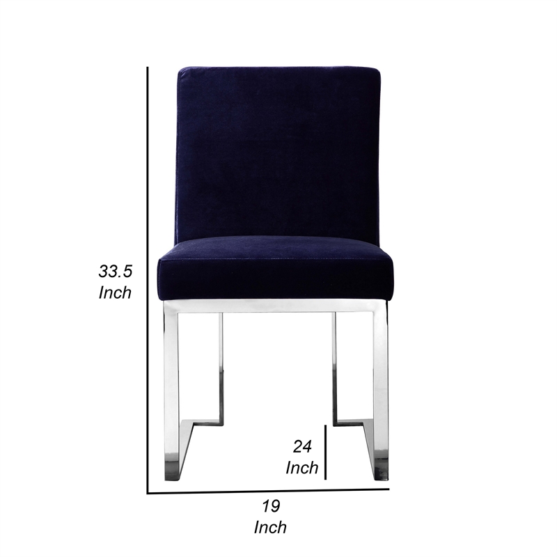 Boly 19 Inch Dining Chair- Set of 2- Navy Blue Velvet- Foam- Chrome Steel