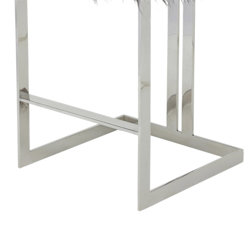 Suki 30 Inch Barstool Chair- Cushioned Black Faux Fur- Silver Cantilever