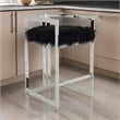 Suki 30 Inch Barstool Chair- Cushioned Black Faux Fur- Silver Cantilever