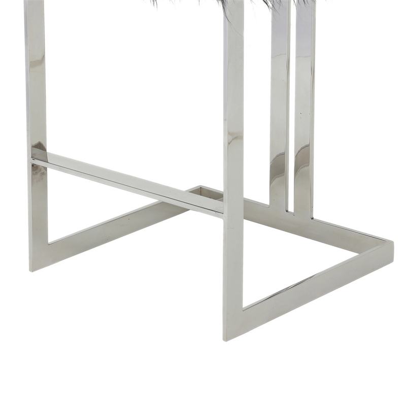 Suki 30 Inch Barstool Chair- Cushioned Black Faux Fur- Silver Cantilever