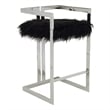 Suki 30 Inch Barstool Chair- Cushioned Black Faux Fur- Silver Cantilever