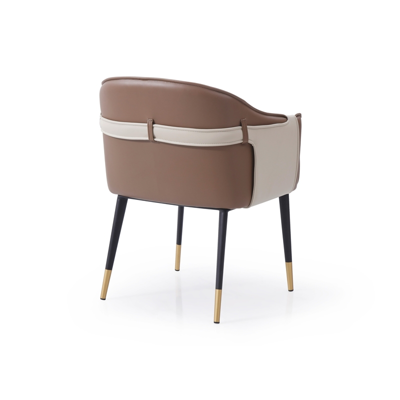 Cid Aldo 22 Inch Dining Chair- Brown Faux Leather- Black Metal- Wood