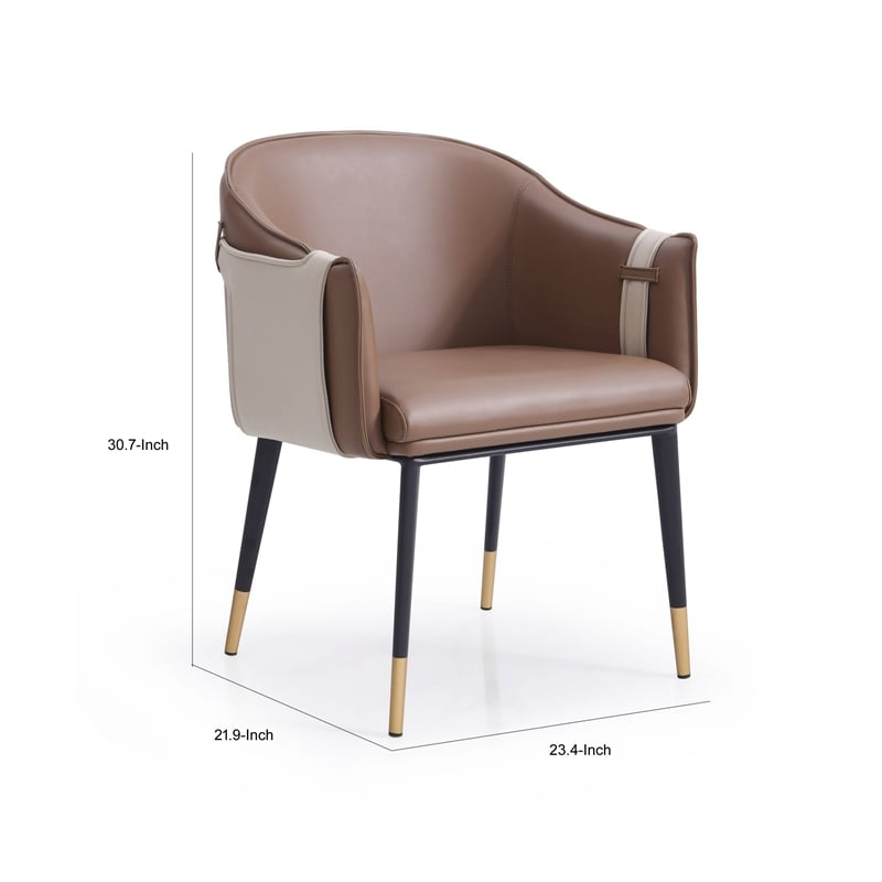 Cid Aldo 22 Inch Dining Chair- Brown Faux Leather- Black Metal- Wood