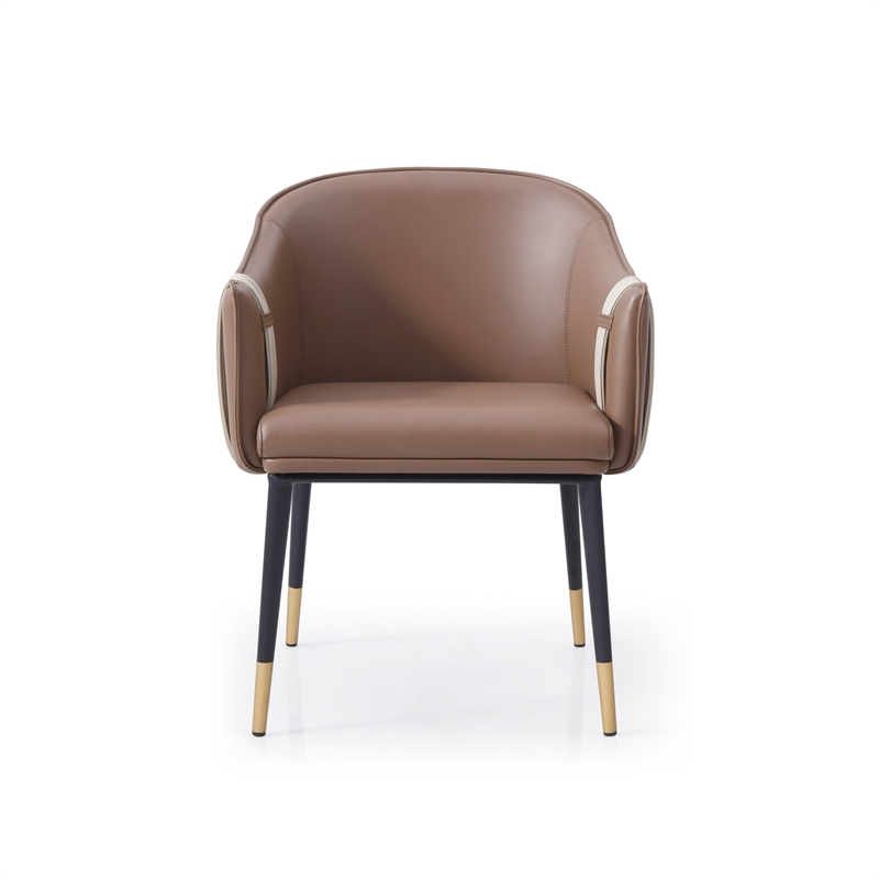 Cid Aldo 22 Inch Dining Chair- Brown Faux Leather- Black Metal- Wood
