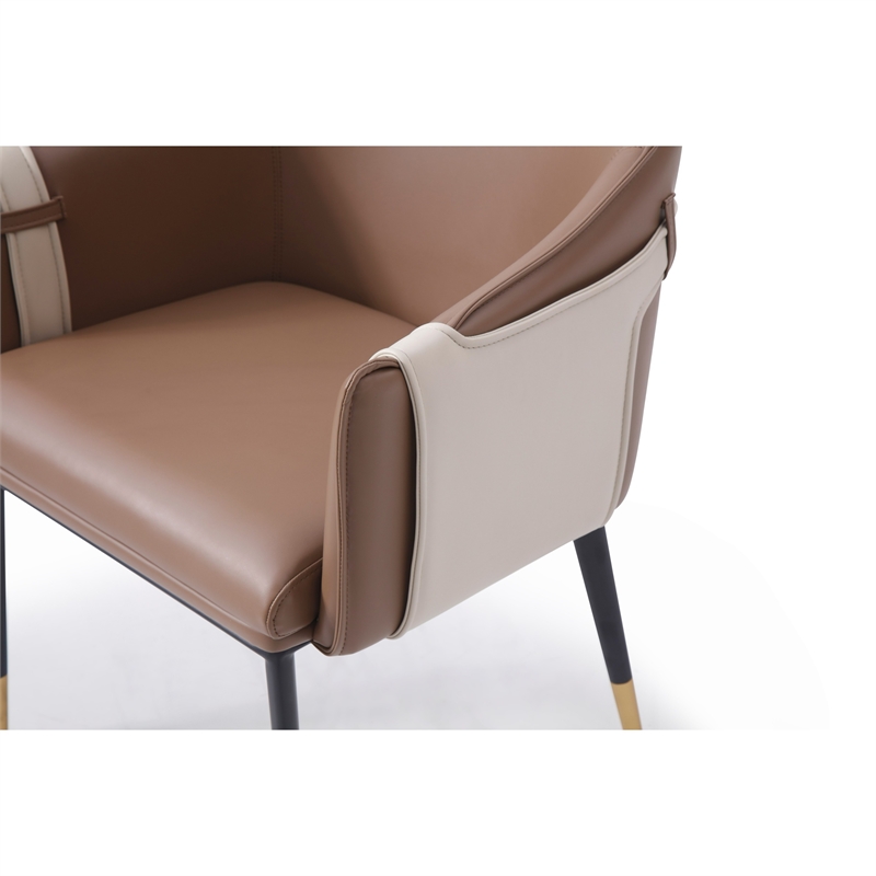 Cid Aldo 22 Inch Dining Chair- Brown Faux Leather- Black Metal- Wood