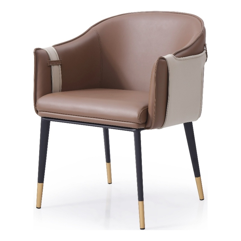 Cid Aldo 22 Inch Dining Chair- Brown Faux Leather- Black Metal- Wood