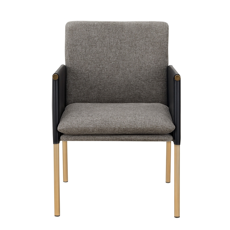 Cid Dorie 22 Inch Dining Chair- Dark Gray Faux  Leather- Brass Steel Legs