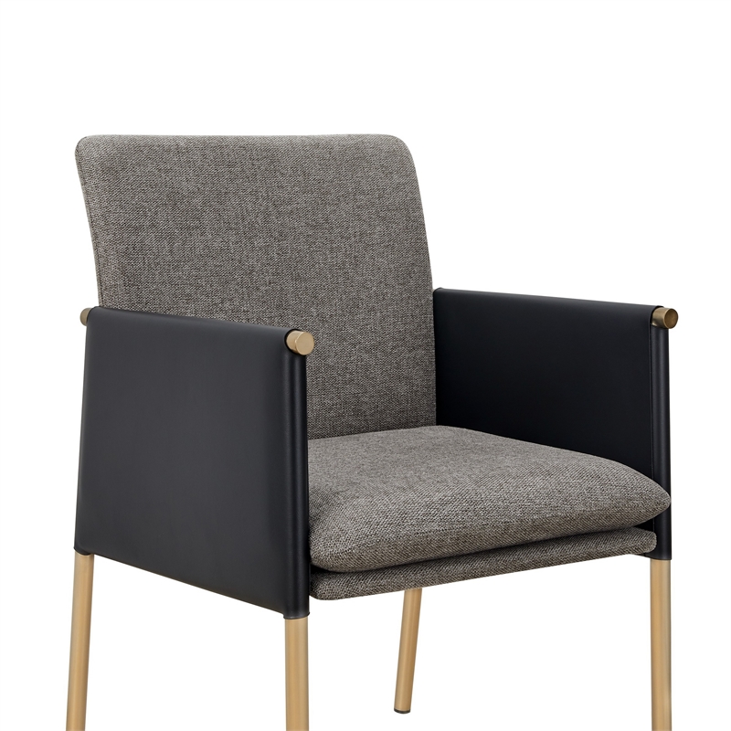 Cid Dorie 22 Inch Dining Chair- Dark Gray Faux  Leather- Brass Steel Legs