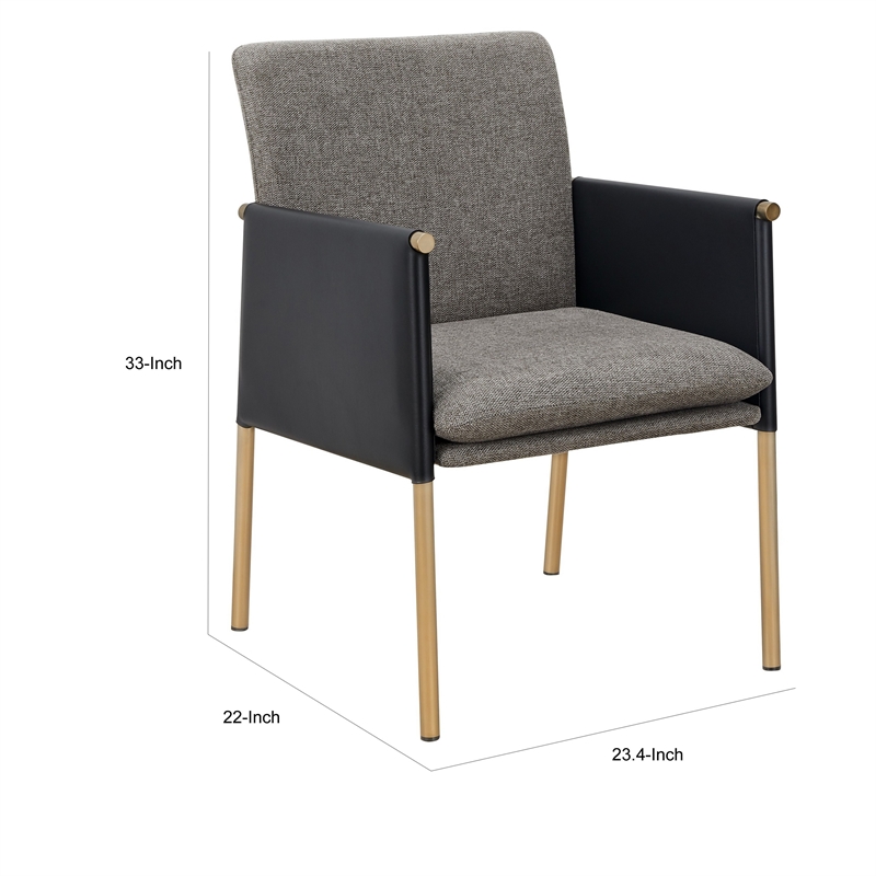 Cid Dorie 22 Inch Dining Chair- Dark Gray Faux  Leather- Brass Steel Legs