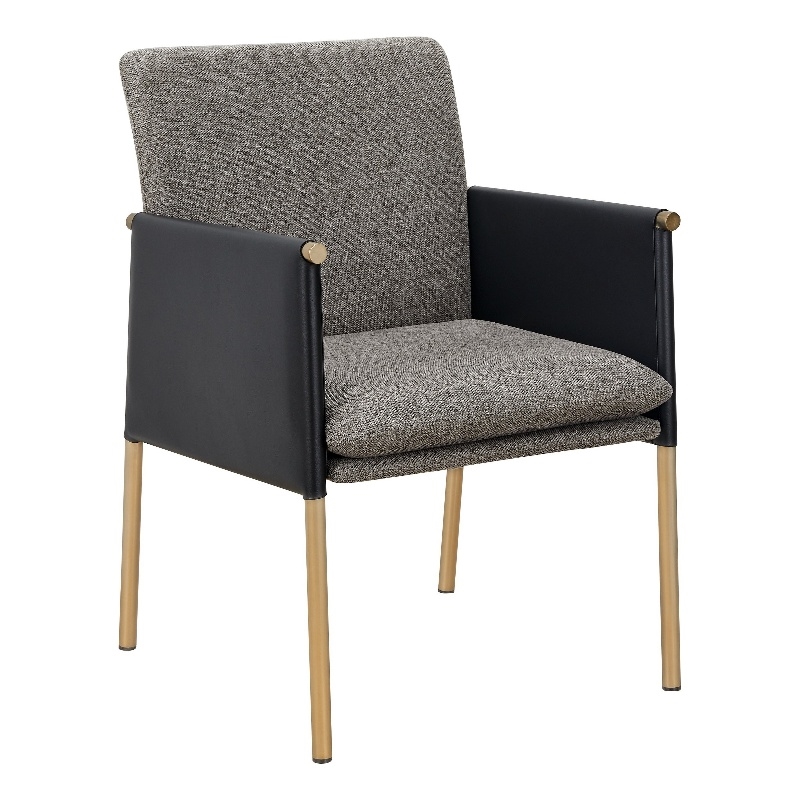 Cid Dorie 22 Inch Dining Chair- Dark Gray Faux  Leather- Brass Steel Legs