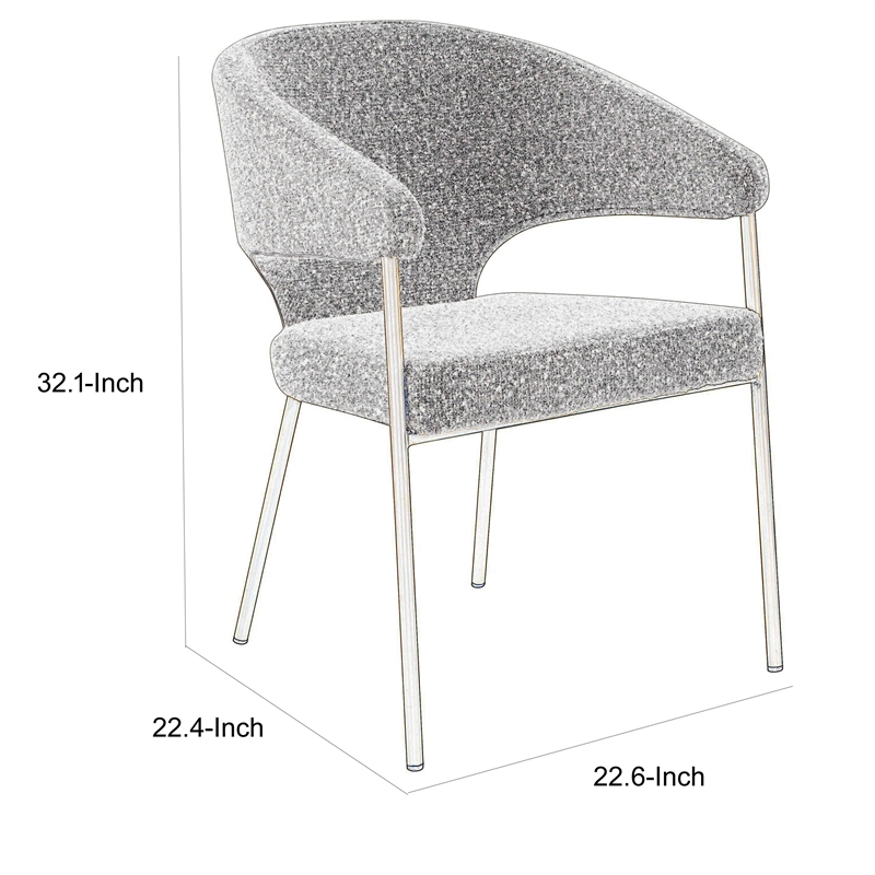 Cid Kasa 23 Inch Dining Chair- Light Gray Polyester- Brass Stainless Steel