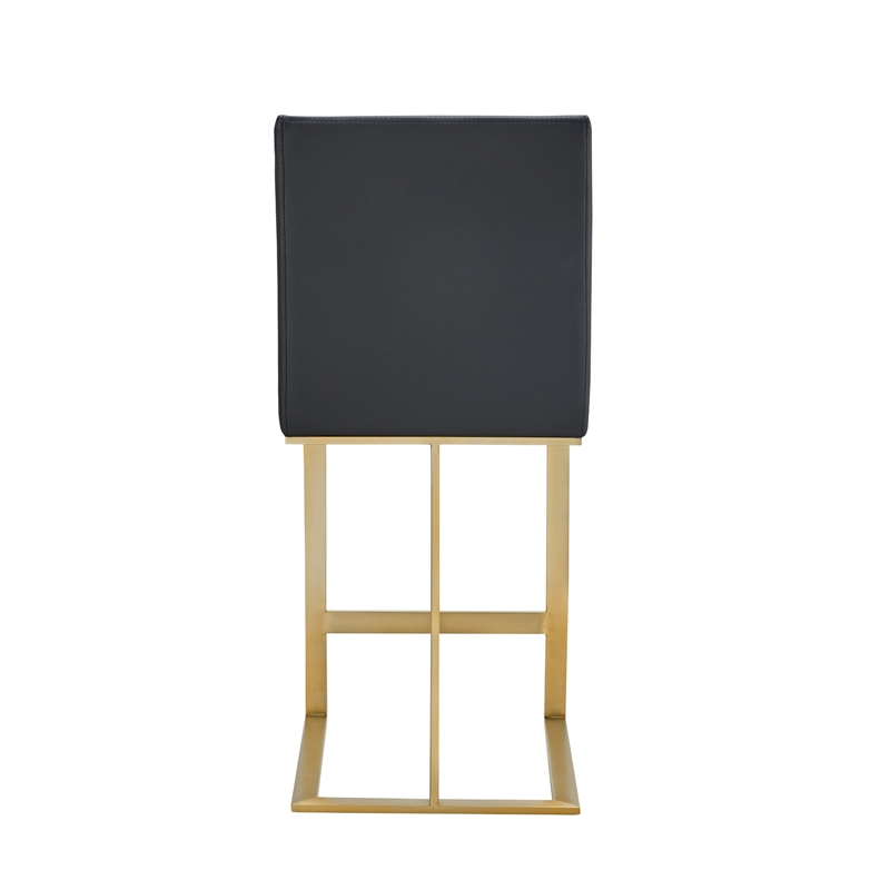 Cid Anki Counter Stool Chair- Dark Gray Faux Leather- Brass Stainless Steel