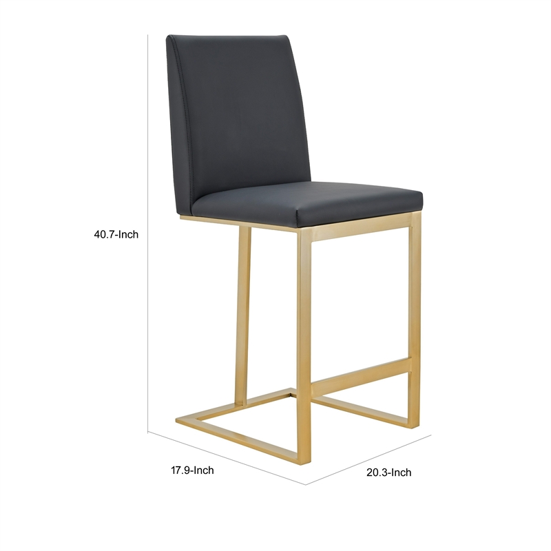 Cid Anki Counter Stool Chair- Dark Gray Faux Leather- Brass Stainless Steel