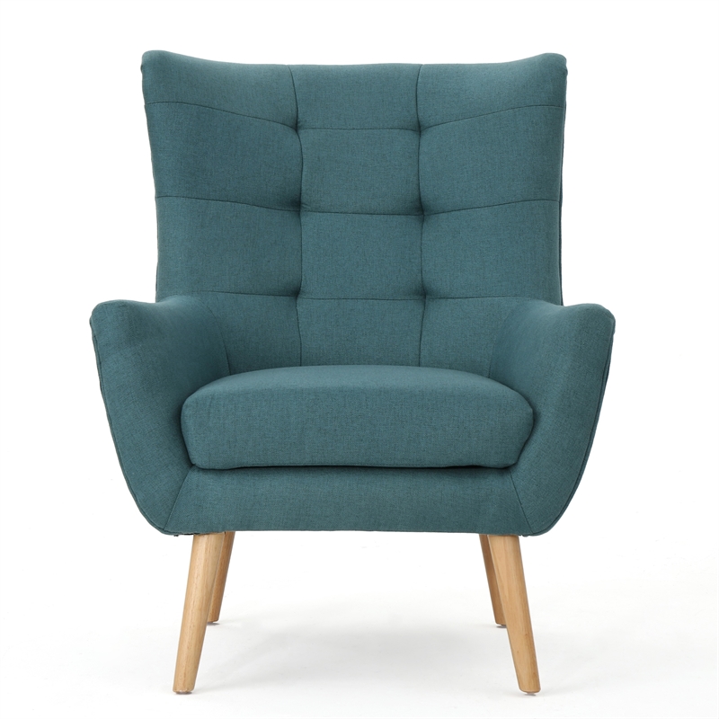 Ranie Accent Club Chair- Rubberwood Legs- Teal Button Tufted Polyester