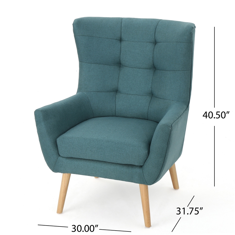 Ranie Accent Club Chair- Rubberwood Legs- Teal Button Tufted Polyester