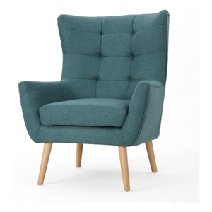 Ranie Accent Club Chair- Rubberwood Legs- Teal Button Tufted Polyester