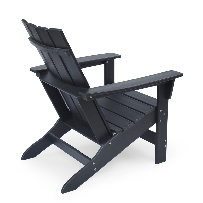 Elisa Outdoor Adirondack Chair- Waterfall Front- Slatted- Black Finish