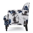 Lit Accent Chair- Button Tufted Floral White Blue Print- Multicolor