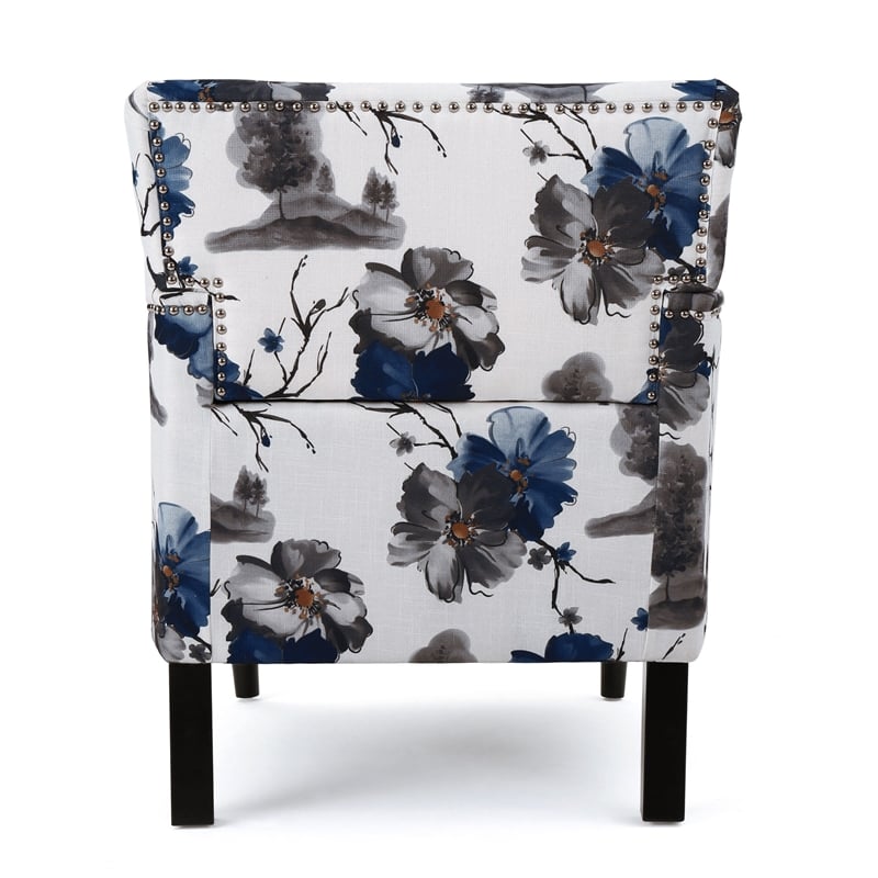 Lit Accent Chair- Button Tufted Floral White Blue Print- Multicolor