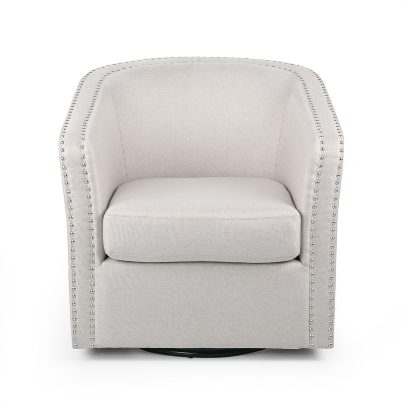 Swivel Accent Chair- Classic Round Barrel Style- Wheat Beige Fabric