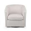 Swivel Accent Chair- Classic Round Barrel Style- Wheat Beige Fabric