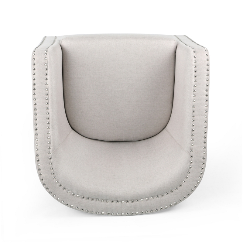 Swivel Accent Chair- Classic Round Barrel Style- Wheat Beige Fabric